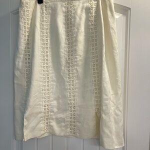 Jsong vintage plus size Cream Knee-Length Smocked linen Pencil Skirt crochet